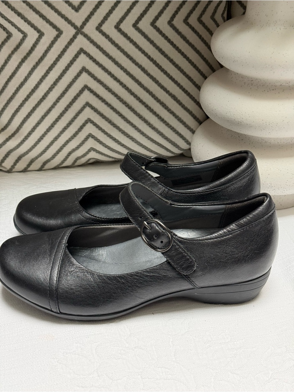 Dansko Black Leather Mary Jane Flats with Strap - Picture 9 of 10